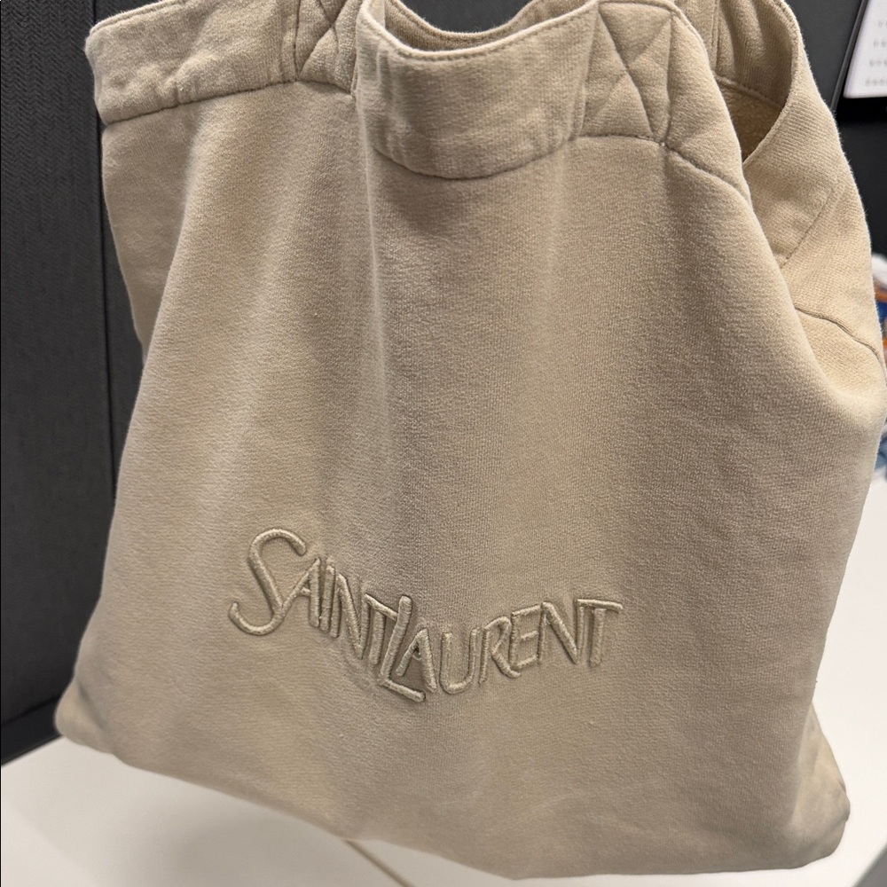 Saint Laurent Neutral Beige Canvas Tote with Embroidered Logo